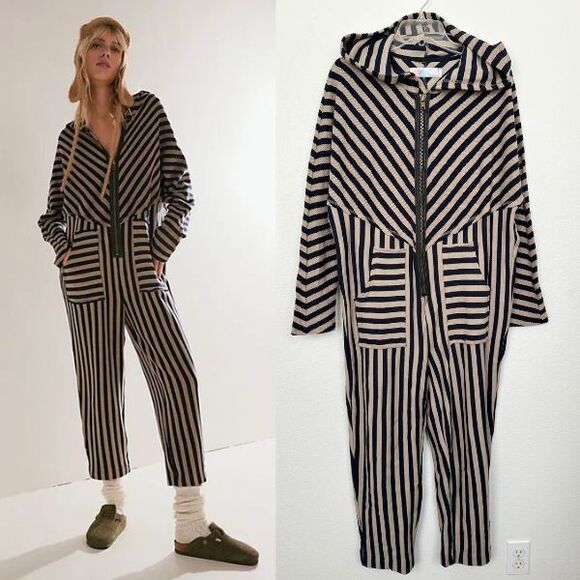 Free People Pants - Free People Cruel Summer Beach Striped Ground Coriander Jumpsuit Women's Small